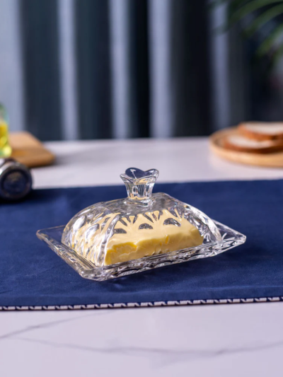 Vintage Clear Cut Glass Butter Dish