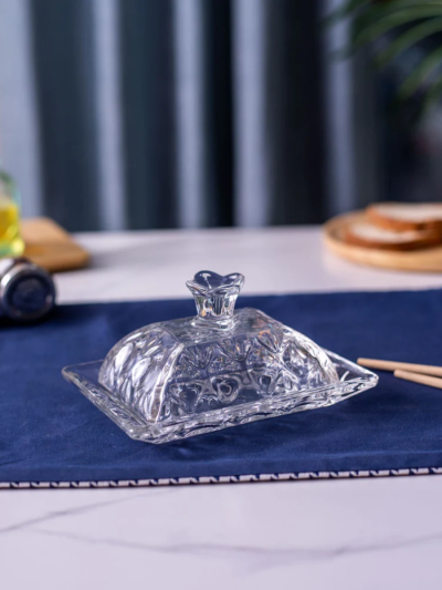 Vintage Clear Cut Glass Butter Dish